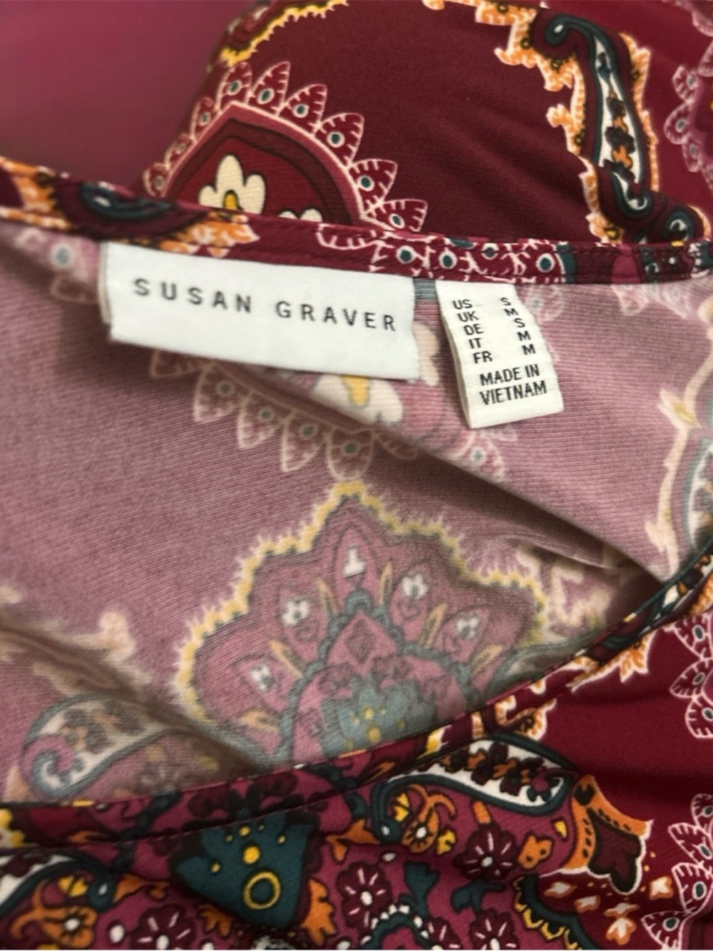 Susan Graver Sleeveless Paisley Tank Top in Burgundy, Teal, Pink - Picture 2 of 2